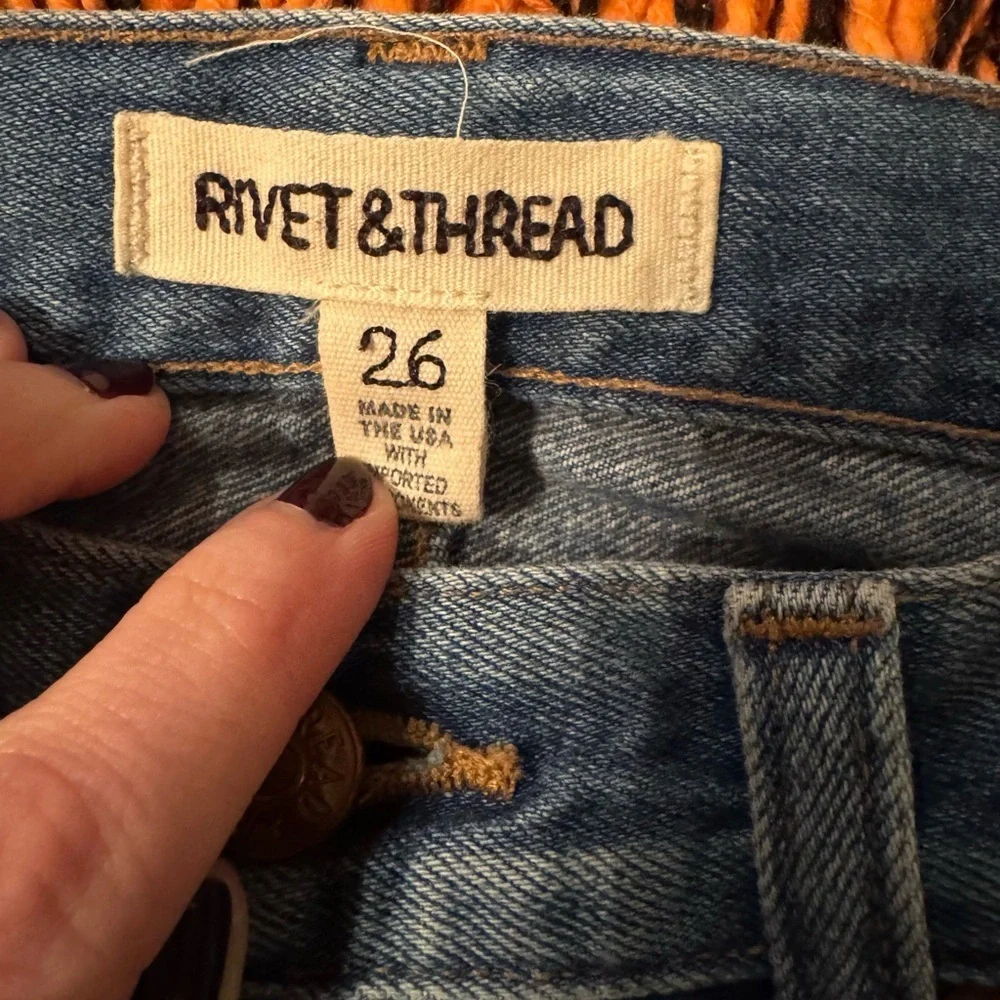 Madewell Rivet & Thread Straight Leg Button Fly Fringe Hem Jeans Women’s - Picture 5 of 5